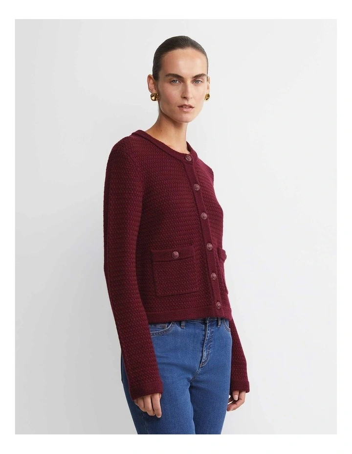 Joyce Merino Wool Cardigan in Red image 5