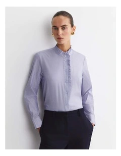 Asha Stripe Ruffle Blouse in Blue