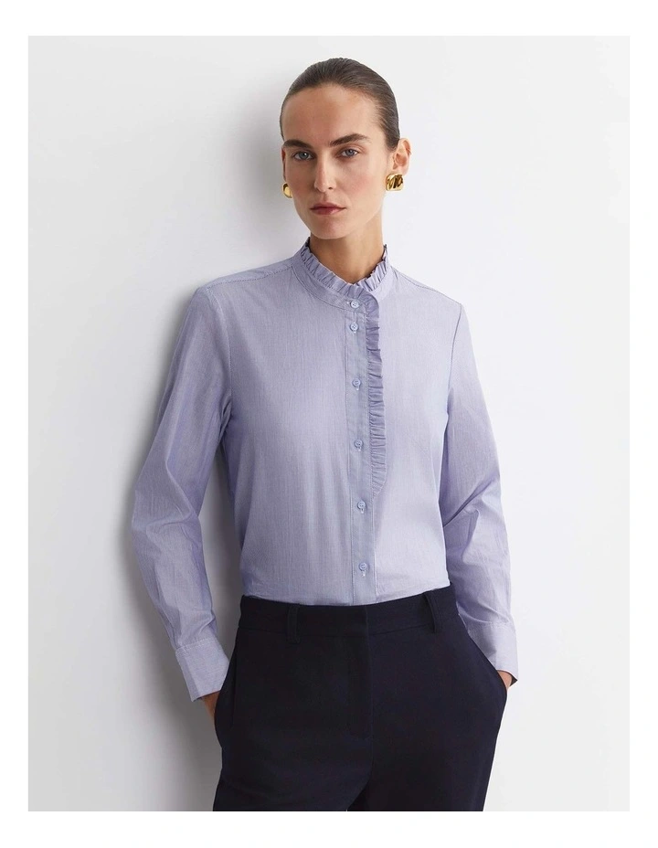 Asha Stripe Ruffle Blouse in Blue image 1