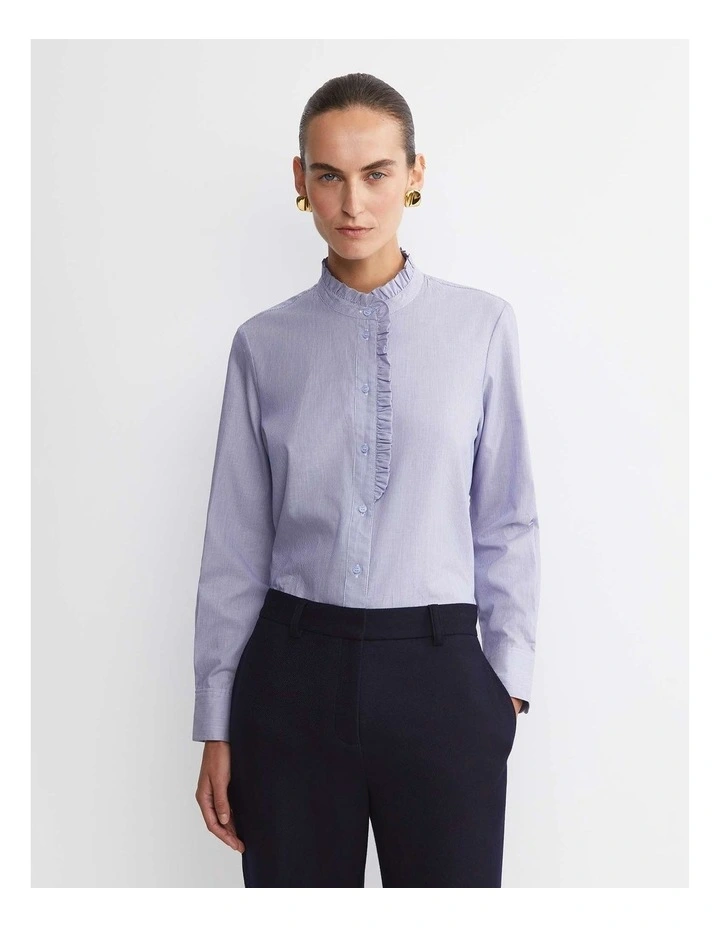 Asha Stripe Ruffle Blouse in Blue image 2