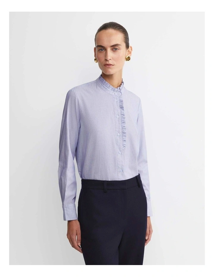 Asha Stripe Ruffle Blouse in Blue image 5