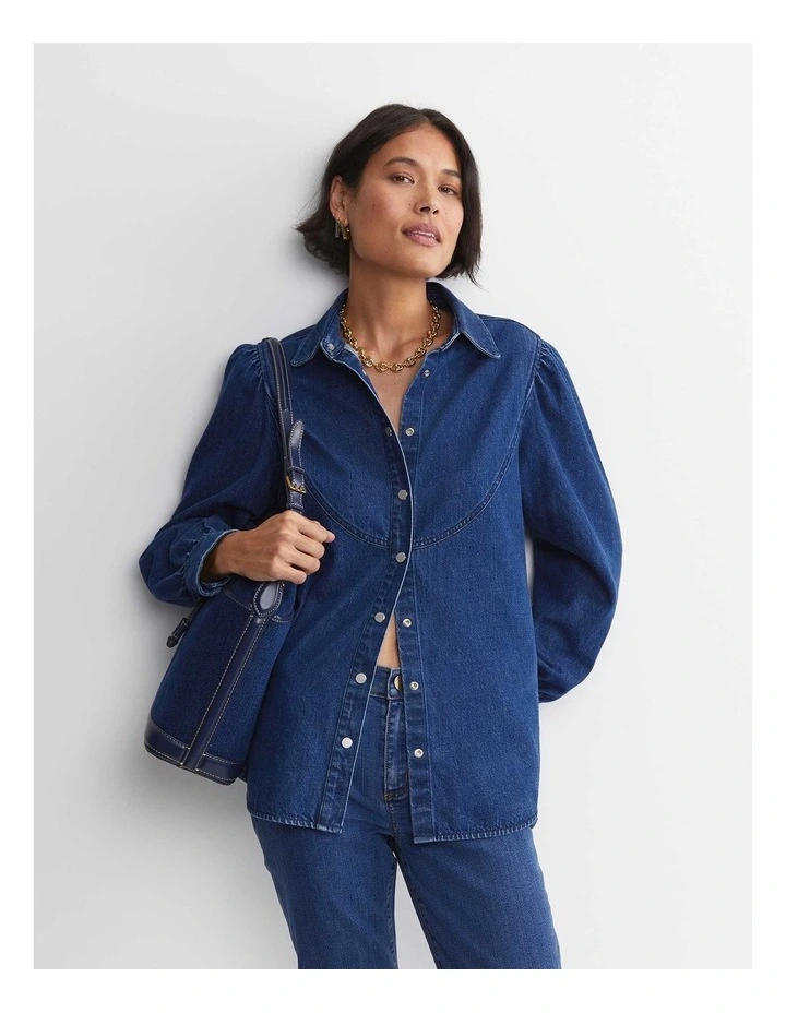 Kali Long Sleeve Denim Blouse in Blue image 3