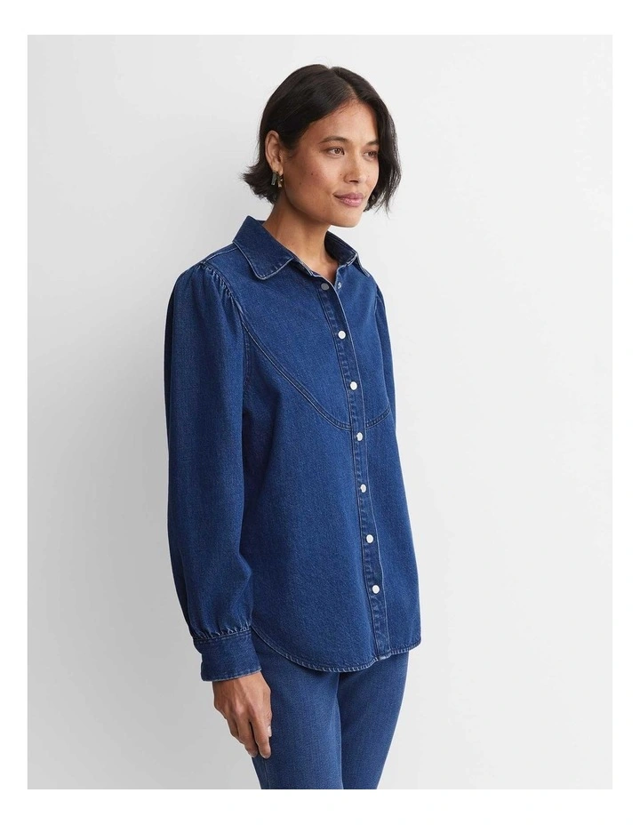 Kali Long Sleeve Denim Blouse in Blue image 5