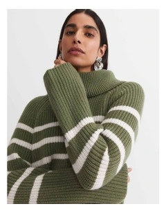 Sunshine Stripe Turtleneck Sweater in Green