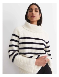 Sunshine Stripe Turtleneck Sweater in White