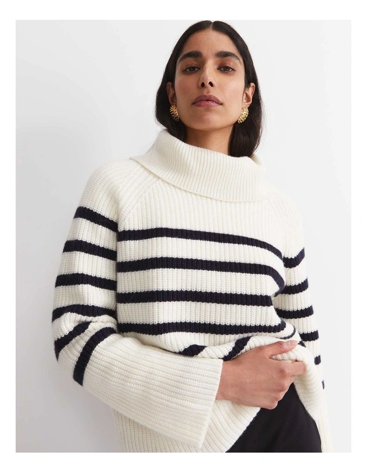 Sunshine Stripe Turtleneck Sweater in White image 1