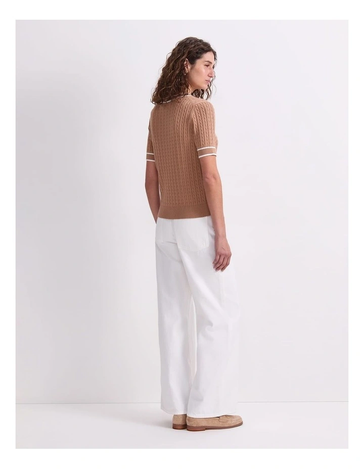 Elka Cable Short Sleeve Knit Jumper in Beige image 2