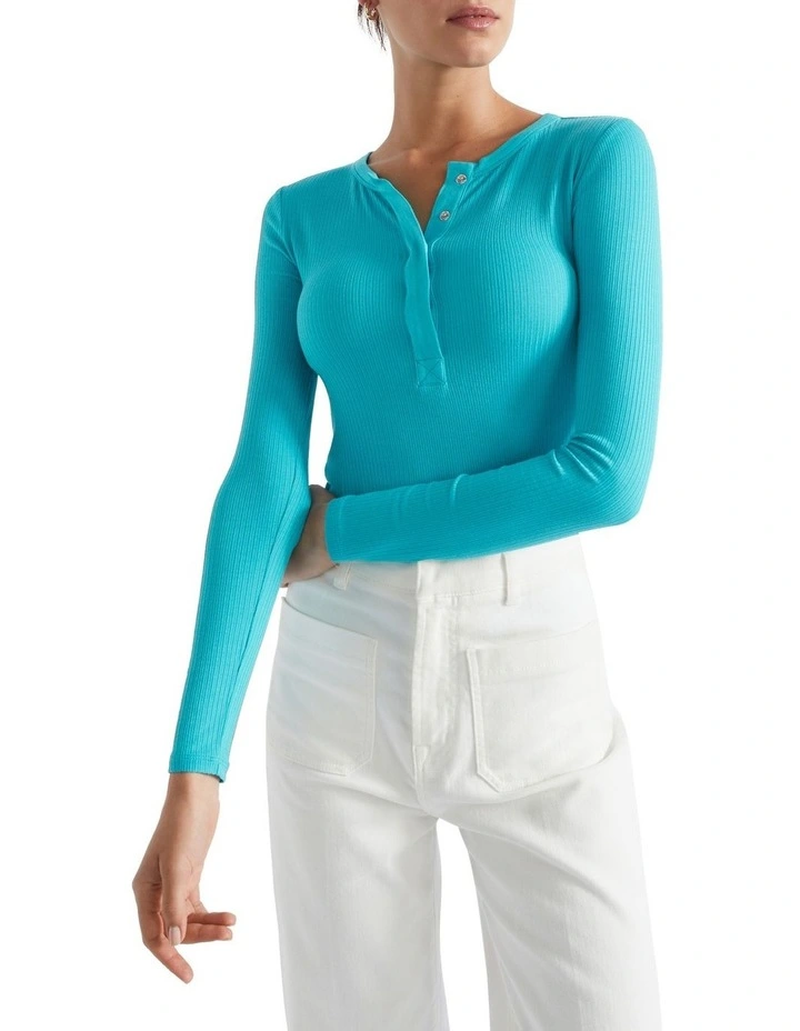 Core Rib Henley Top in Blue image 1