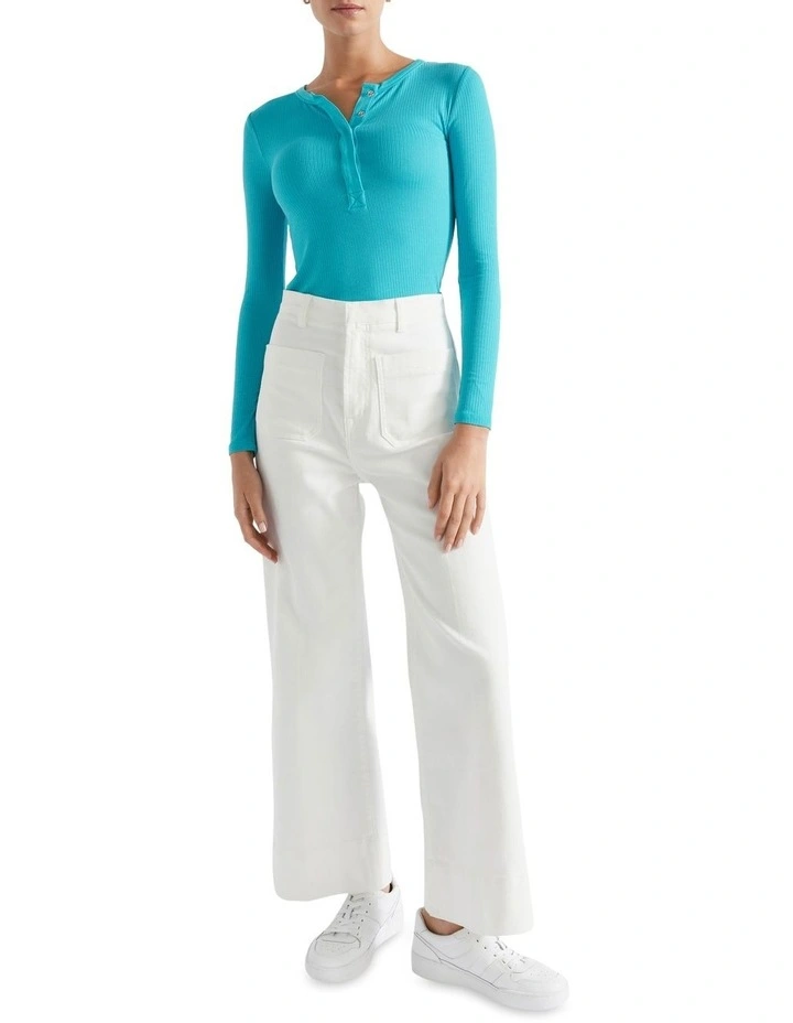 Core Rib Henley Top in Blue image 2