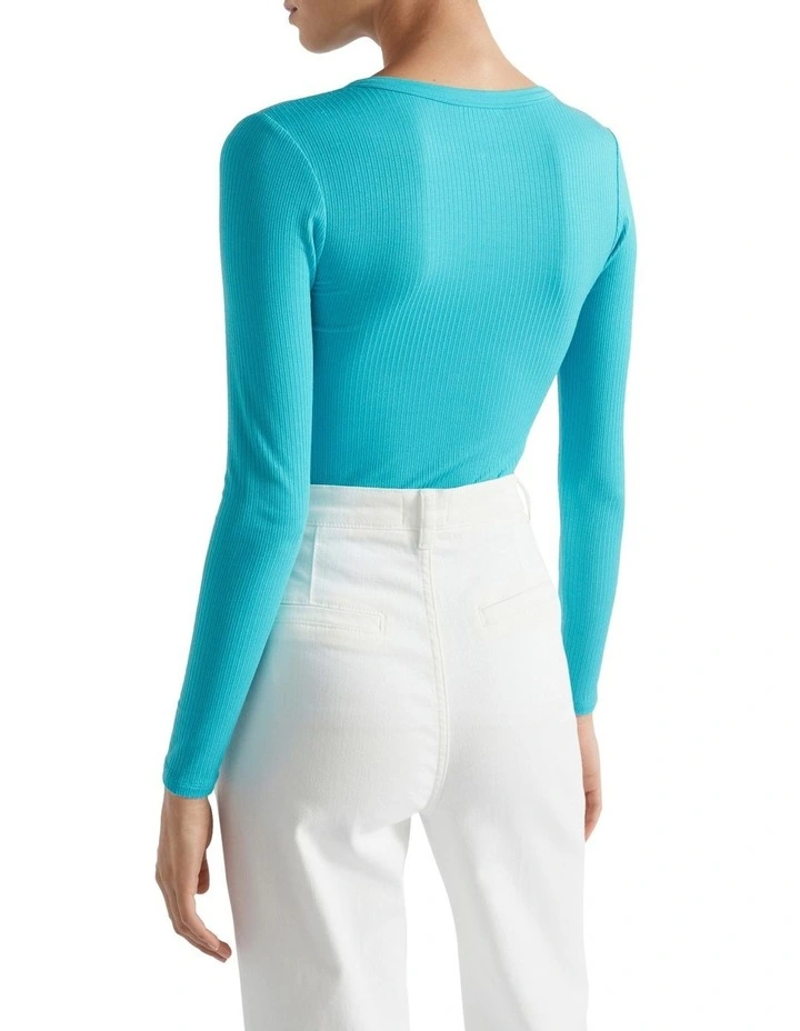 Core Rib Henley Top in Blue image 4