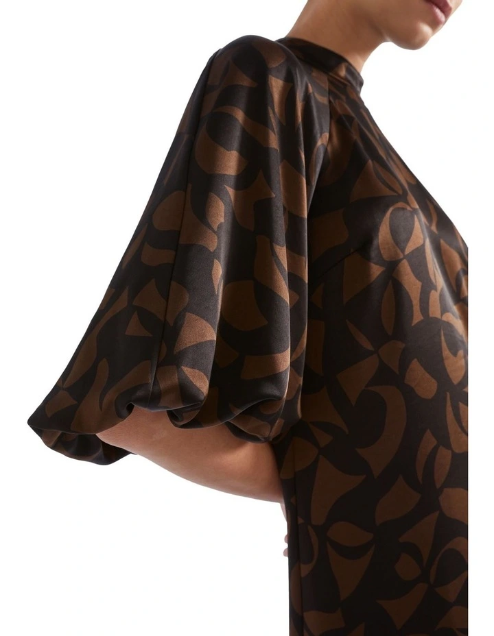 Abstract Mock Neck Mini Dress in Brown image 2