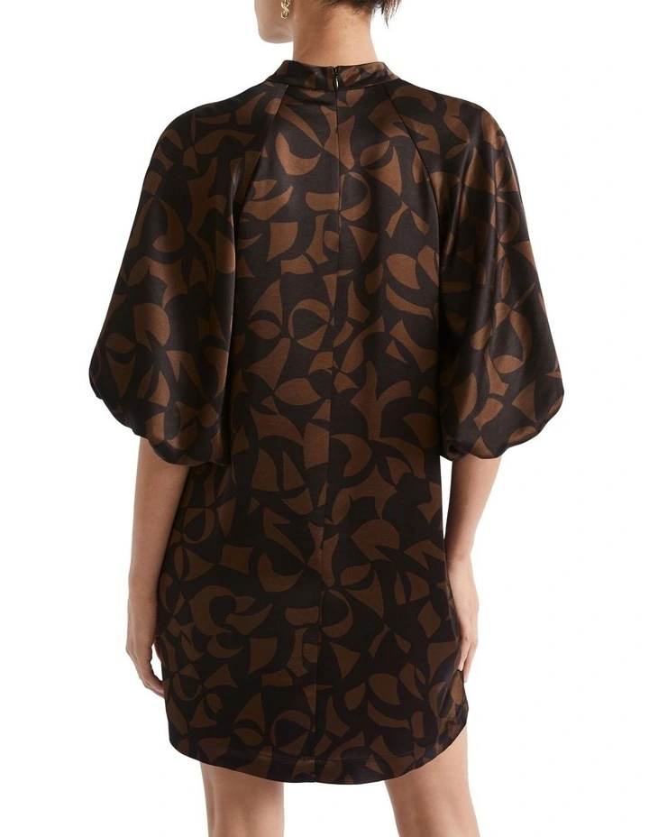 Abstract Mock Neck Mini Dress in Brown image 4