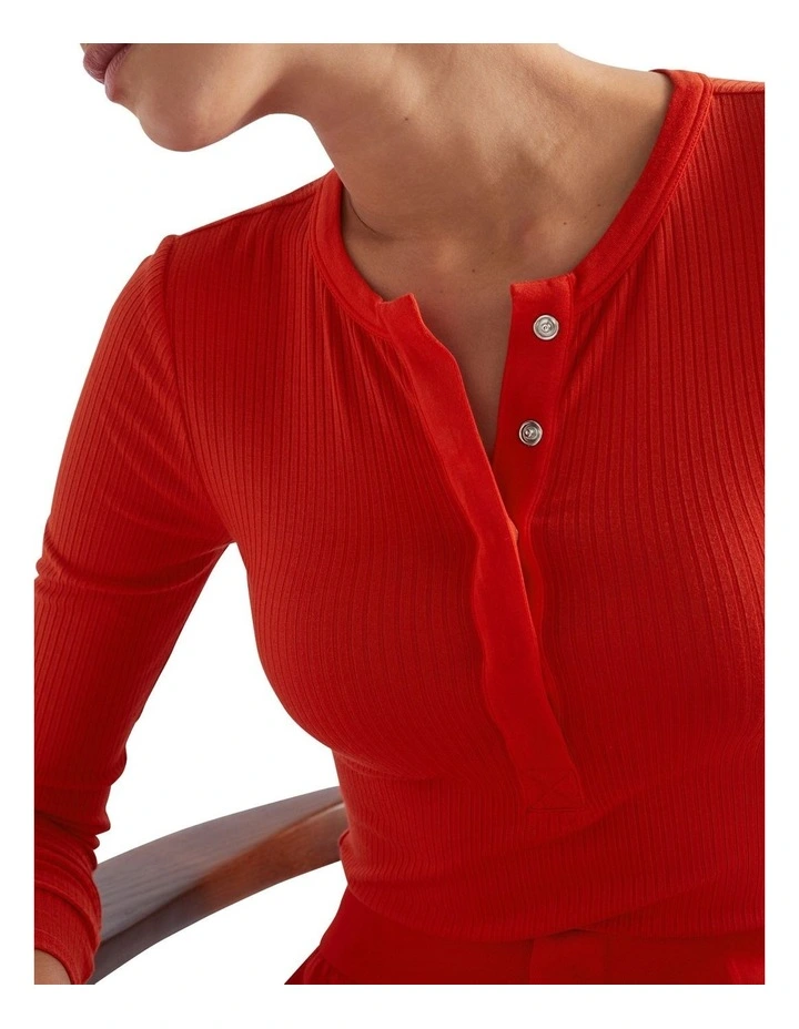Core Rib Henley Top In Chilli image 1