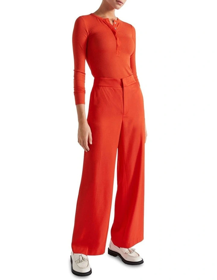 Core Rib Henley Top In Chilli image 3