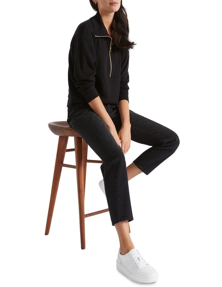 Supersoft Zip Thru Sweat in Black image 1