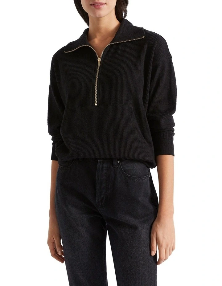 Supersoft Zip Thru Sweat in Black image 2