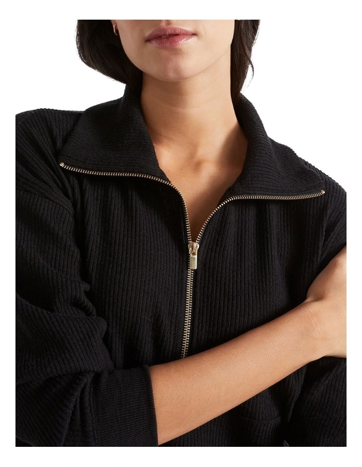 Supersoft Zip Thru Sweat in Black image 3
