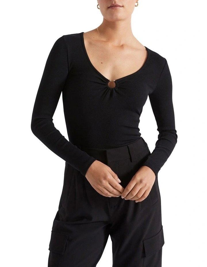 Seed Heritage Ring Detail Long Sleeve Top in Black MYER