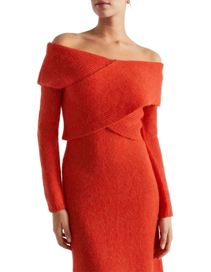 Alpaca Blend Off Shoulder Midi Dress in Chilli image 1