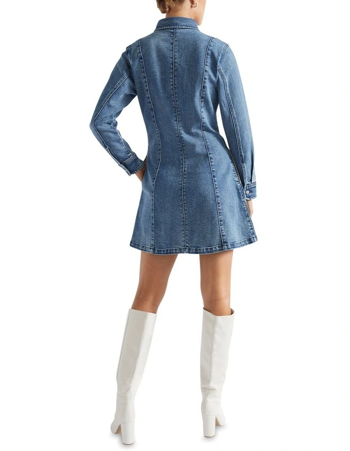 Denim Button Thru Mini Dress in Ultramarine Wash image 4