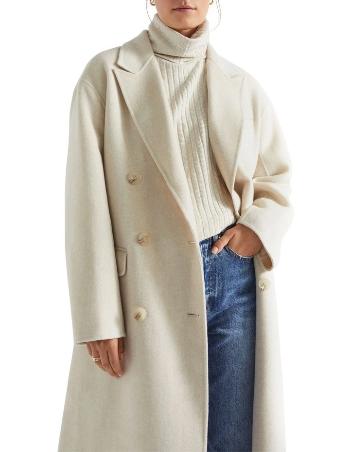 Wool Blend Boxy Coat in Vanilla Cream Marle image 3