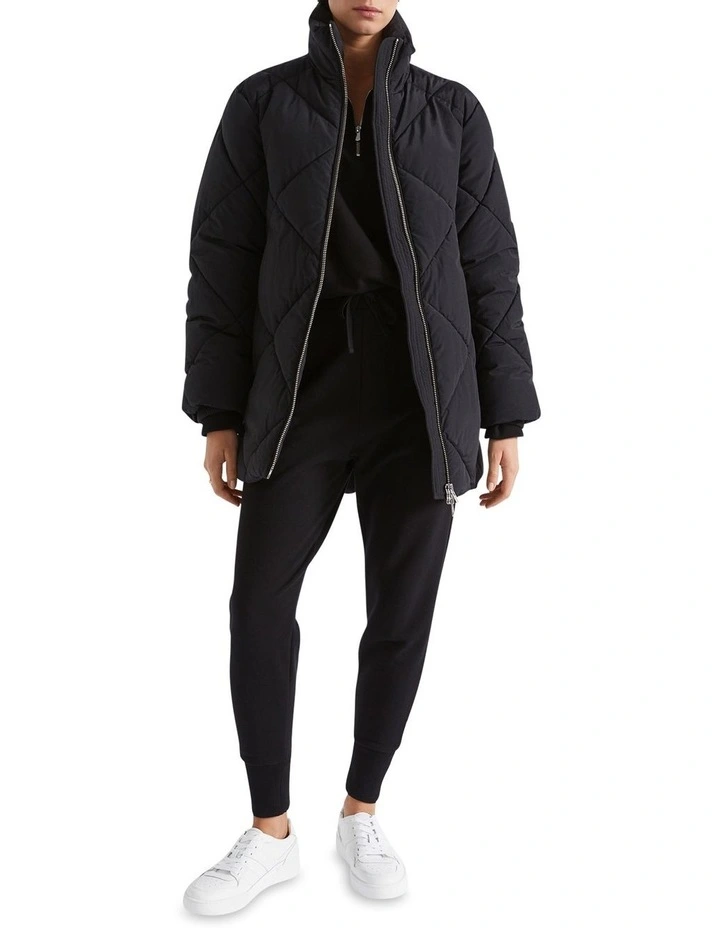 Mid Length Diamond Puffer Jacket in Black image 1