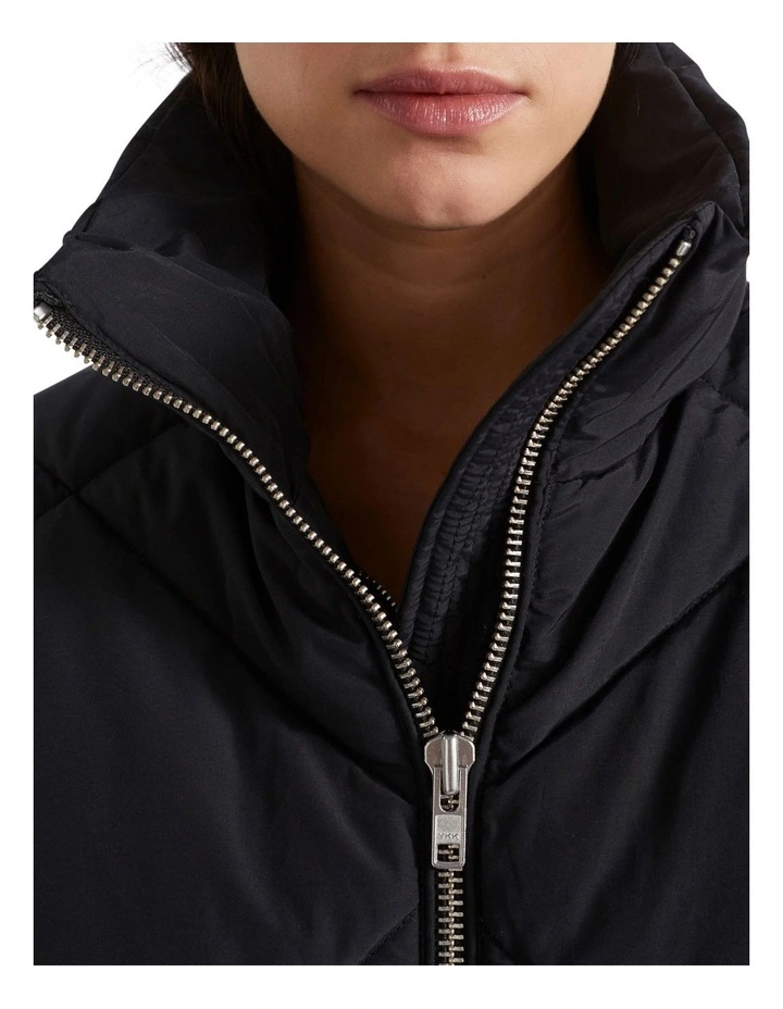 Mid Length Diamond Puffer Jacket in Black image 3