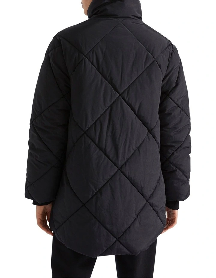 Mid Length Diamond Puffer Jacket in Black image 4
