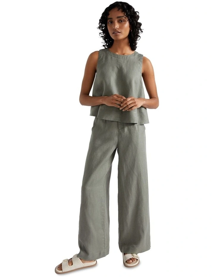 Core Linen Waisted Pant in Smokey Olive image 1