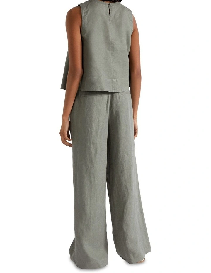 Core Linen Waisted Pant in Smokey Olive image 3
