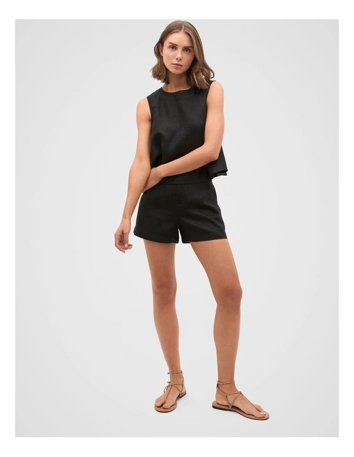 Core Linen Waisted Short in Black image 3