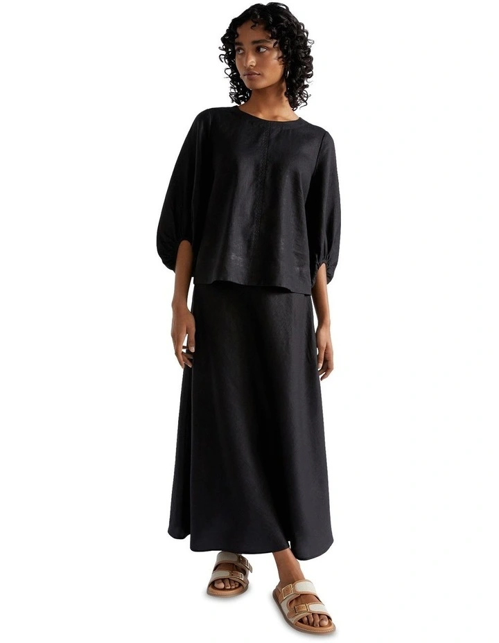 Core Linen Balloon Sleeve Top in Black image 1