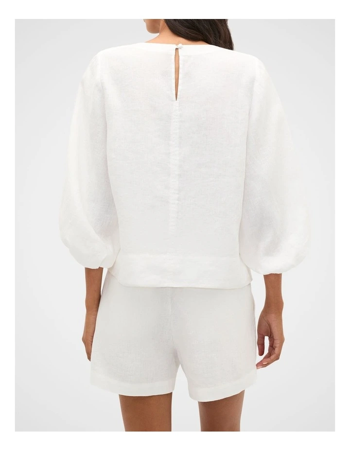 Core Linen Balloon Sleeve Top in Whisper White image 2