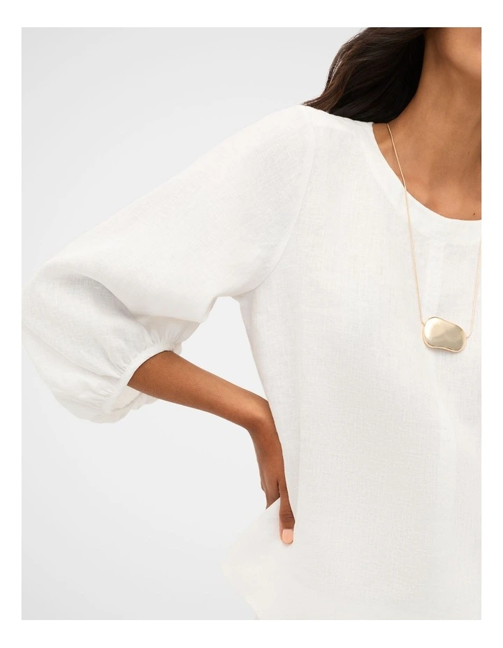 Core Linen Balloon Sleeve Top in Whisper White image 3