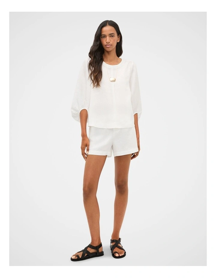 Core Linen Balloon Sleeve Top in Whisper White image 4