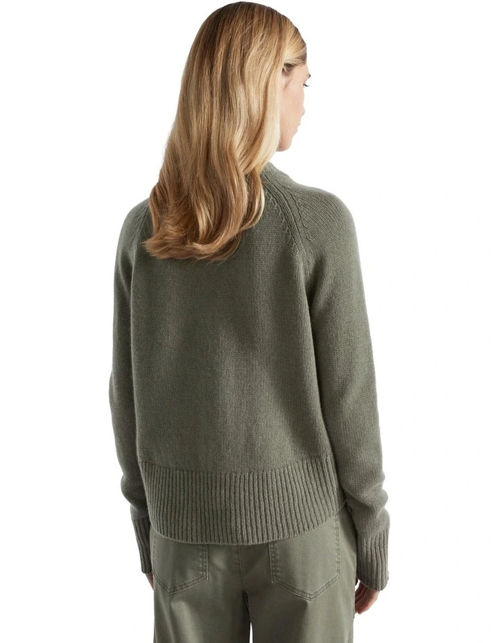 Merino Wool Raglan Cardigan in Smokey Olive image 2