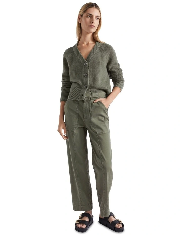 Merino Wool Raglan Cardigan in Smokey Olive image 4