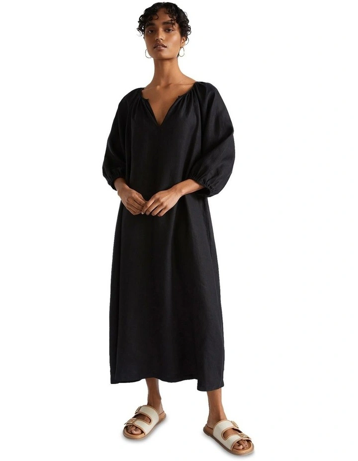 Core Linen Midi Dress in Black image 2