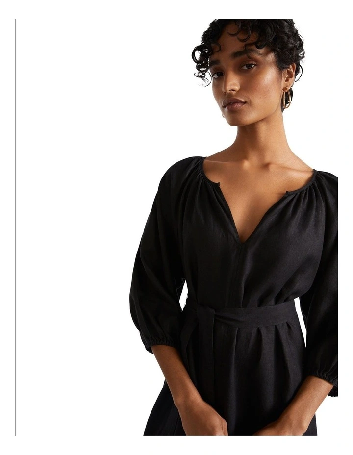 Core Linen Midi Dress in Black image 3