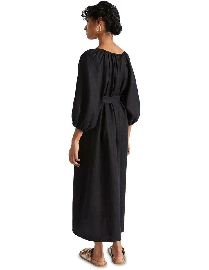 Core Linen Midi Dress in Black image 4
