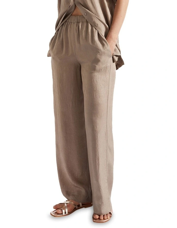 Satin Wide Leg Trouser in Cookie image 3