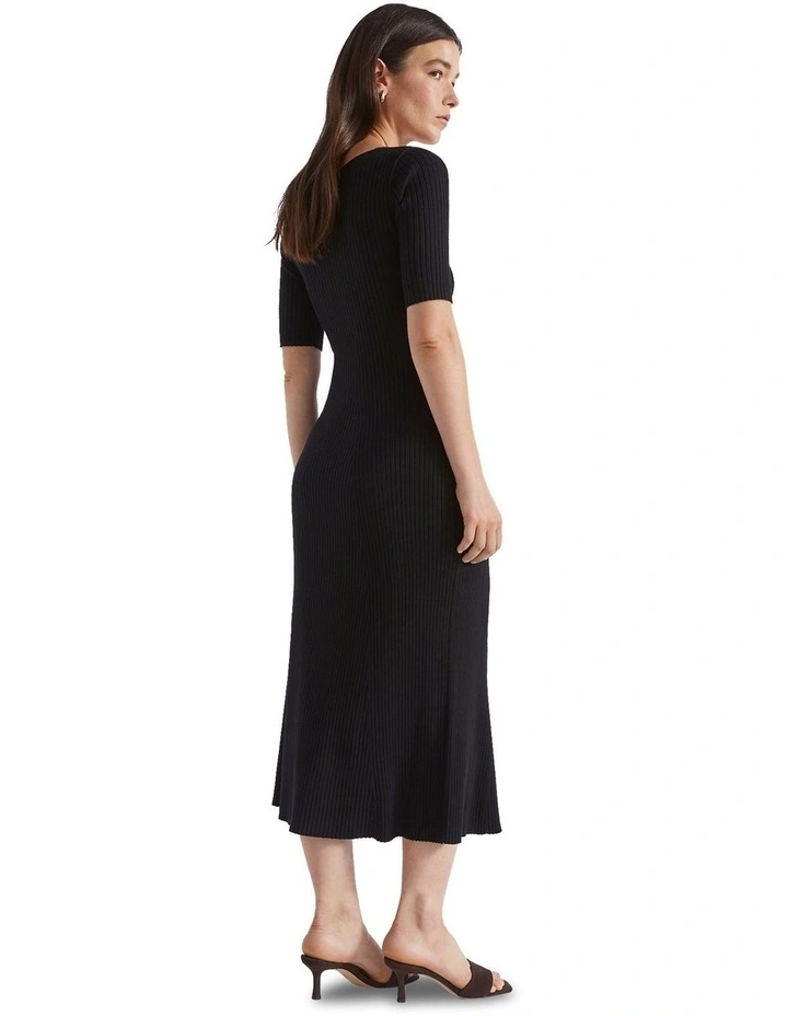 Twist Front Knit Midi Dress in Black image 4