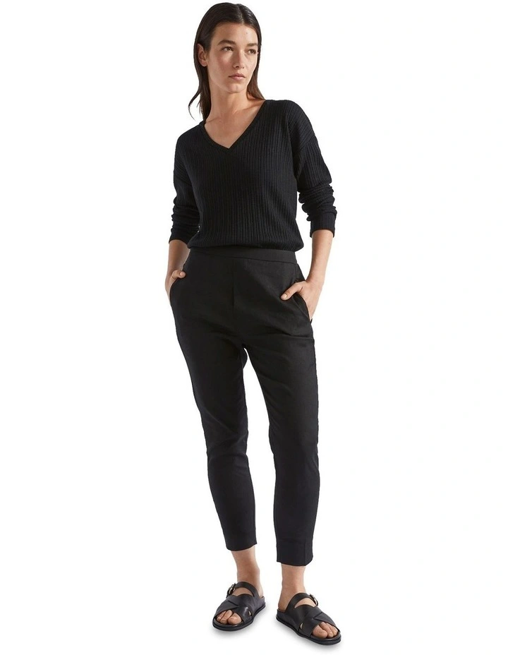 Textured V Neck Top in Black image 2