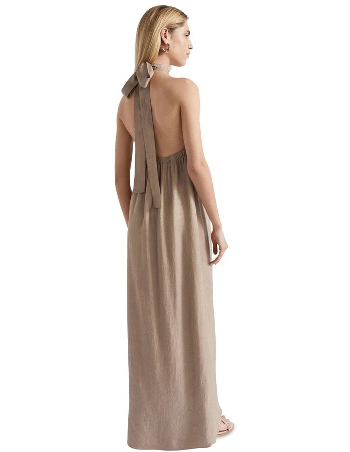 Satin Halter Maxi Dress in Cookie image 3