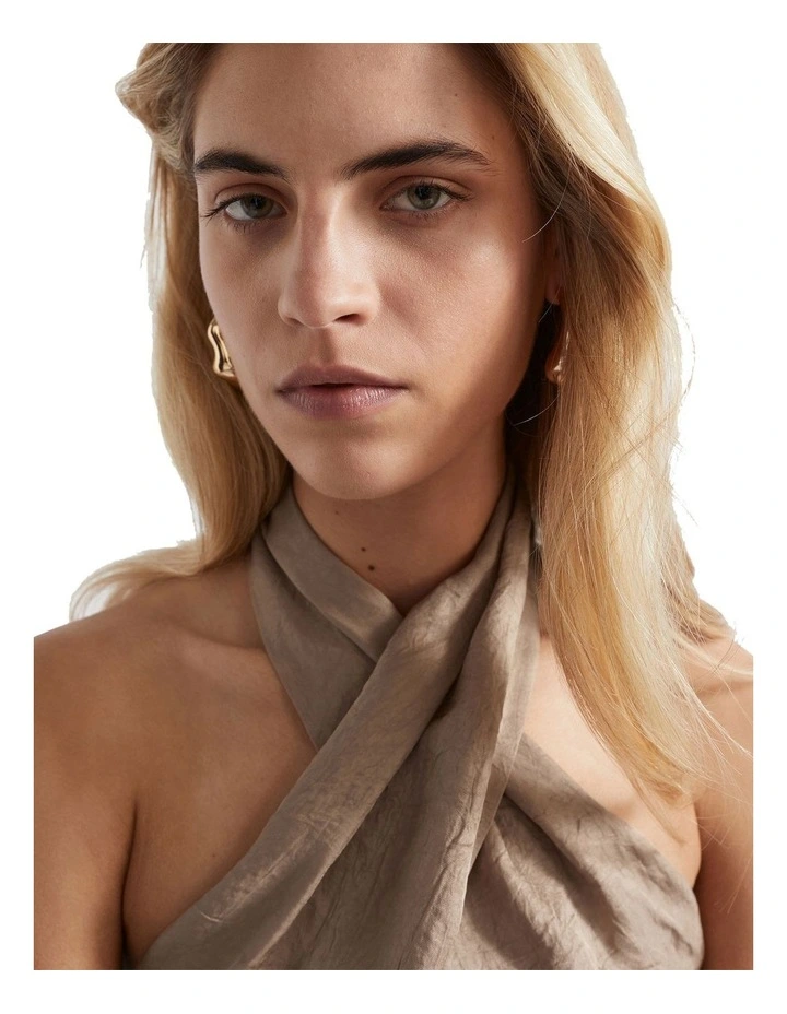 Satin Halter Maxi Dress in Cookie image 4