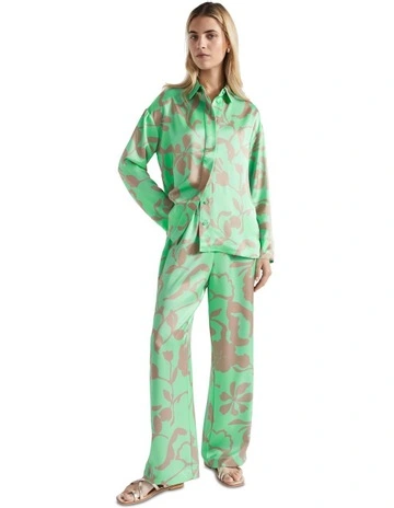 Satin Floral Pant in Lime