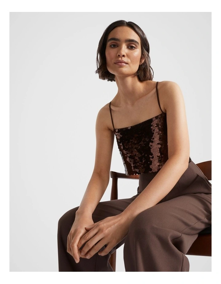 Sequin Crop Camisole in Deep Raisin image 2