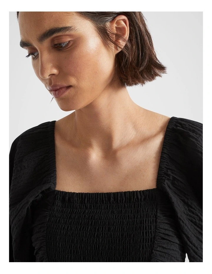 Cotton Crinkle Midi Dress in Black image 2