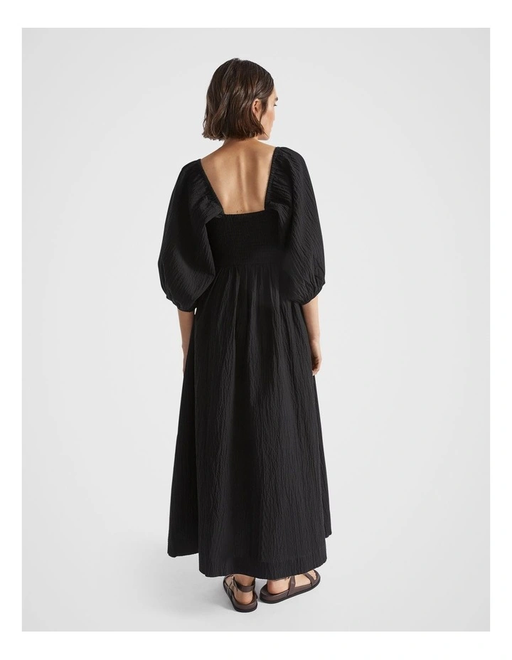 Cotton Crinkle Midi Dress in Black image 4