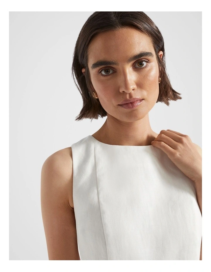 Linen Shift Mini Dress in Cloud Cream image 2